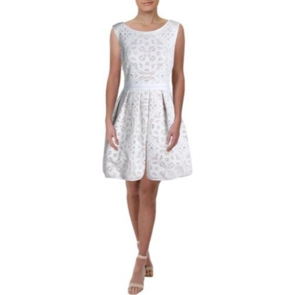 XSCAPE Womens White Lined Sleeveless Above The Knee Party Fit + Flare‎ Dress 10